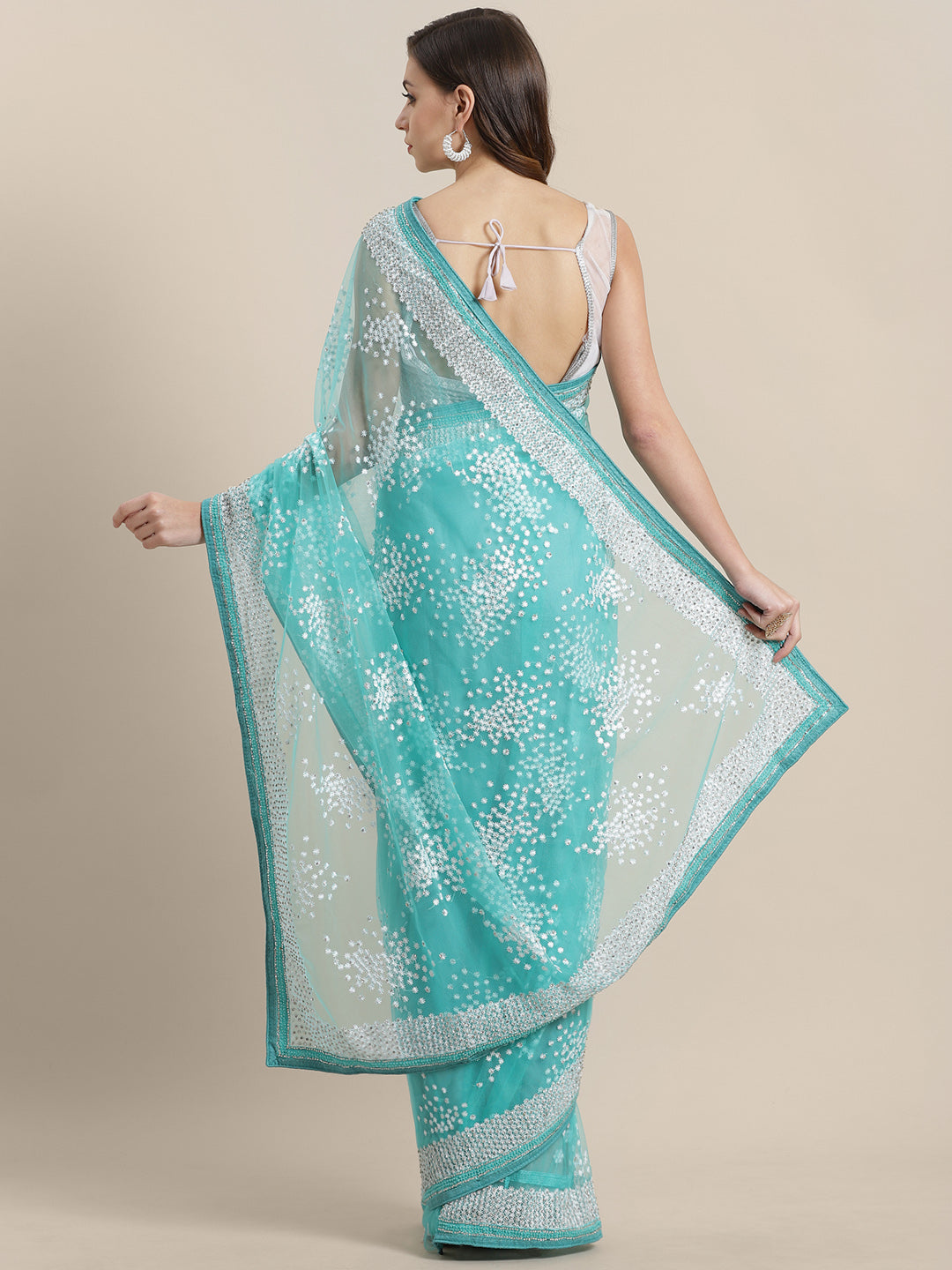 Net Embellished Saree with Resham Embroidery