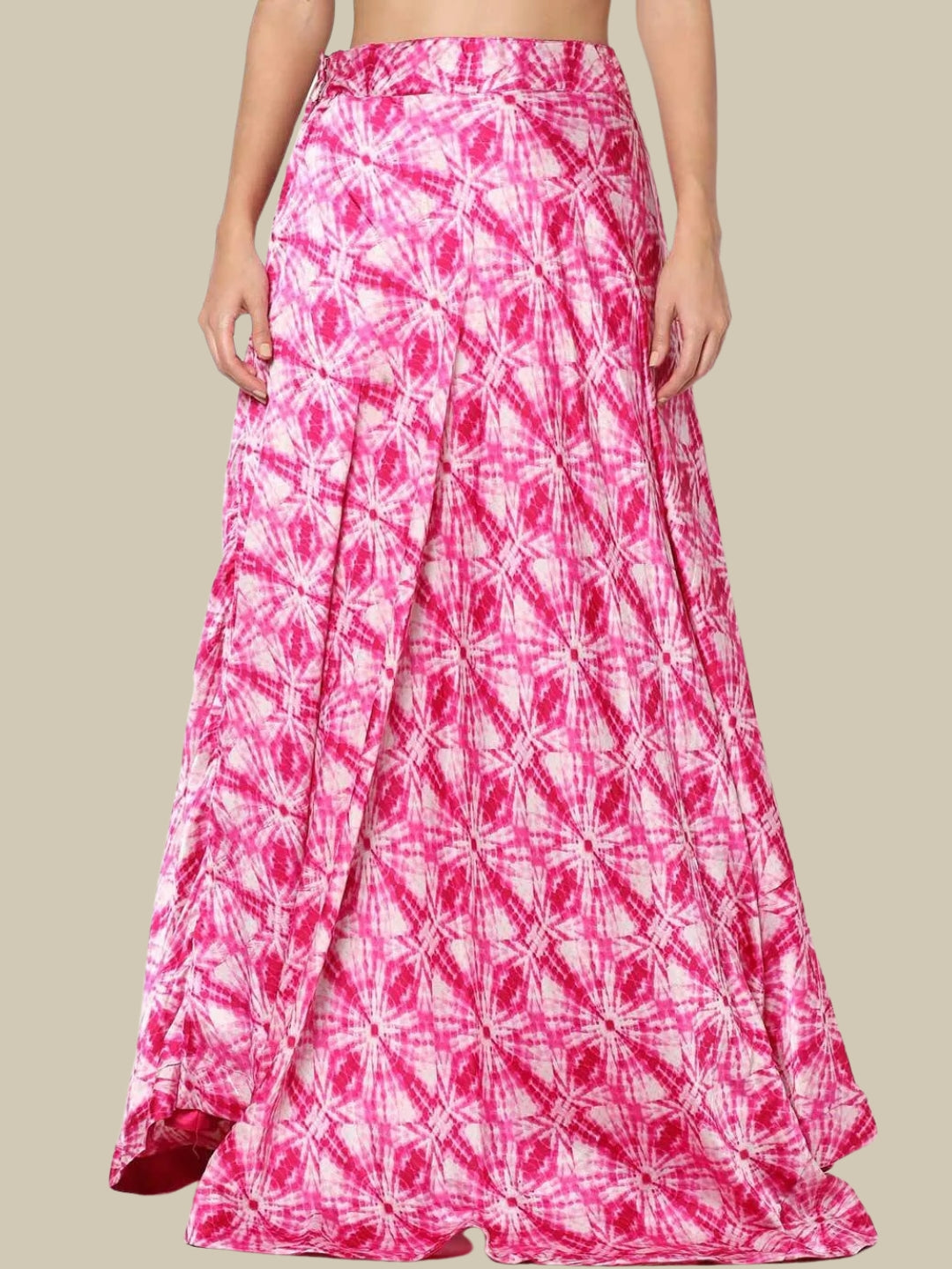 Abstract Digital Print Skirt with Contemporary Bell Sleeved Crop top