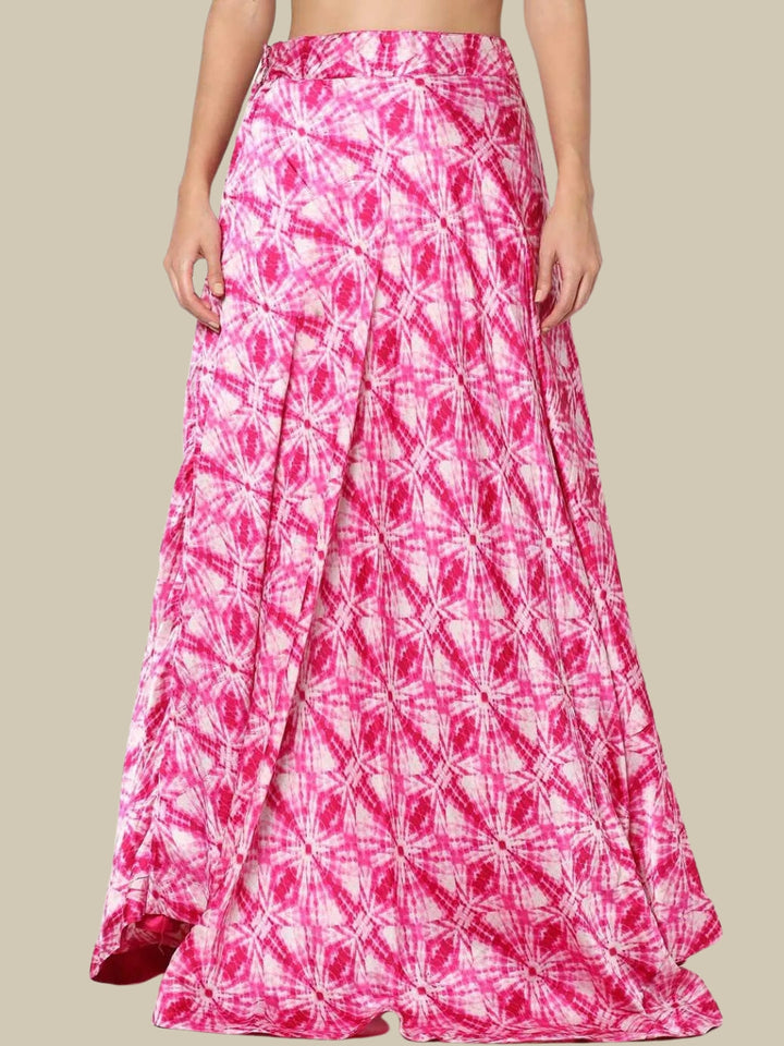 Abstract Digital Print Skirt with Contemporary Bell Sleeved Crop top