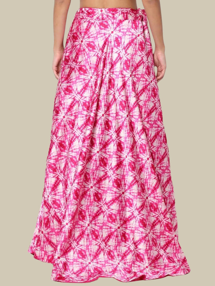 Abstract Digital Print Skirt with Contemporary Bell Sleeved Crop top