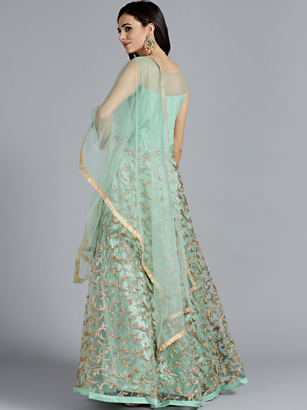 Zircon Embellished Gown with Zari Floral Motifs