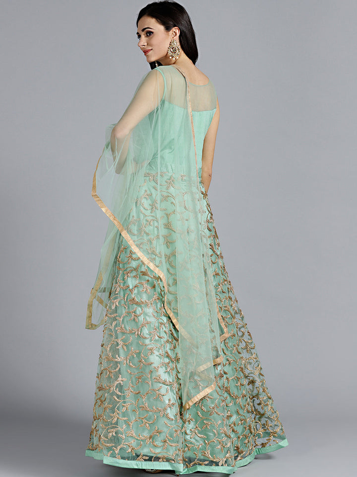 Zircon Embellished Gown with Zari Floral Motifs