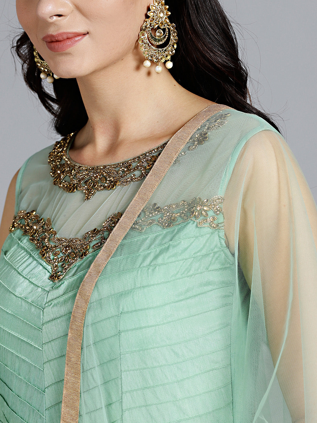 Zircon Embellished Gown with Zari Floral Motifs