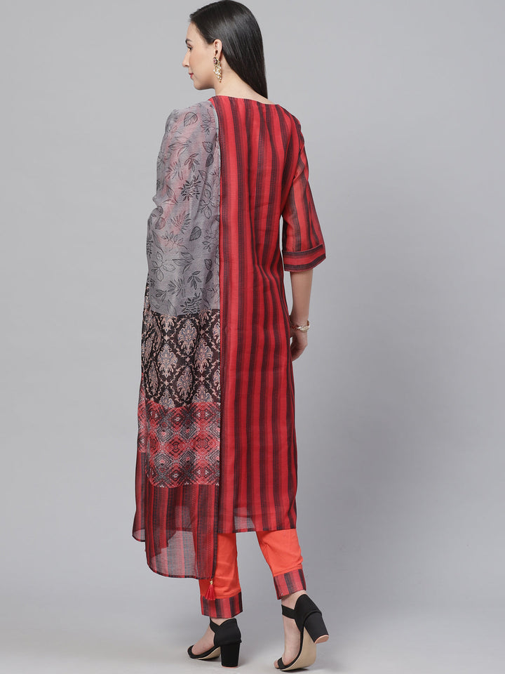 Chanderi Silk Stitched Suit with Digital Handloom & Indie Print with Maheshwari Dupatta