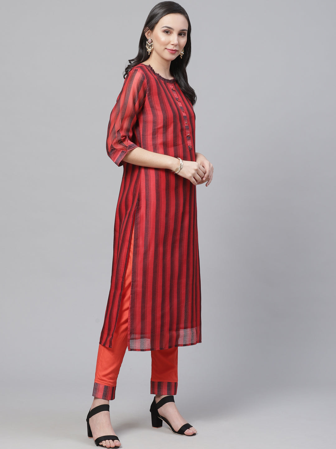 Chanderi Silk Stitched Suit with Digital Handloom & Indie Print with Maheshwari Dupatta
