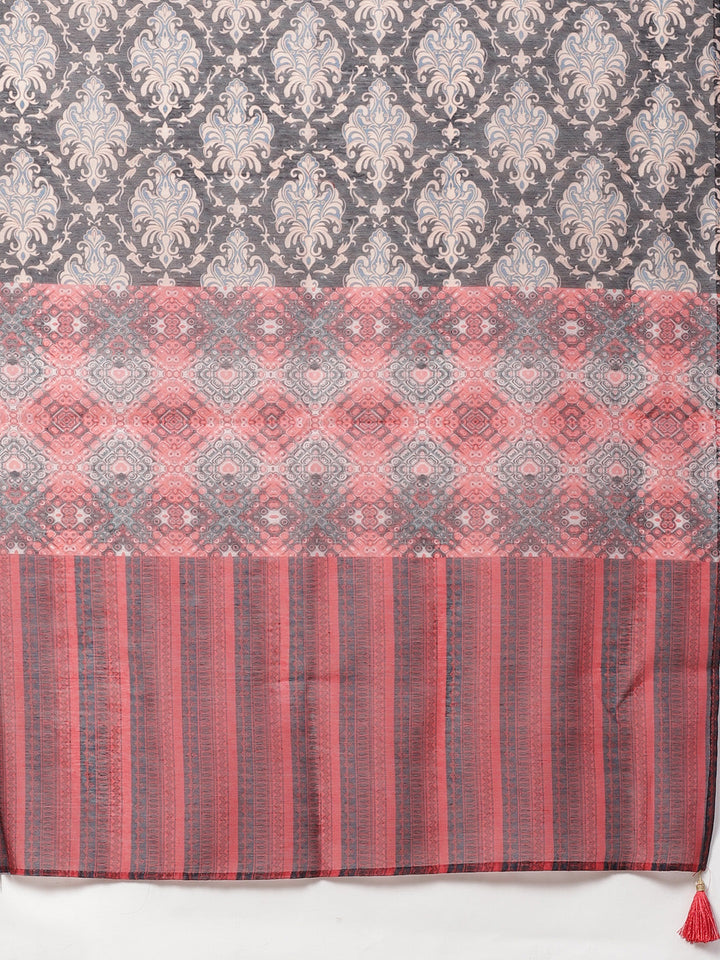 Chanderi Silk Dress Material with Digital Handloom & Indie Print with Maheshwari Dupatta