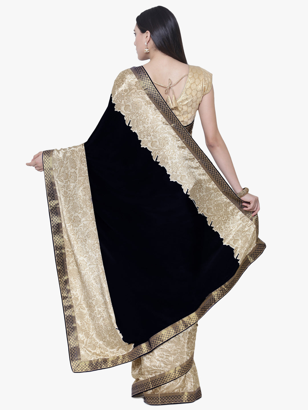 Satin Silk Saree with Floral Print and Zari Woven Border