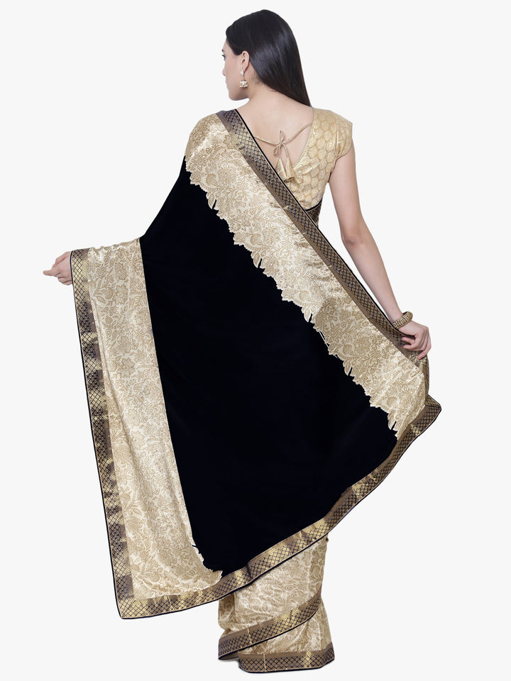 Satin Silk Saree with Floral Print and Zari Woven Border