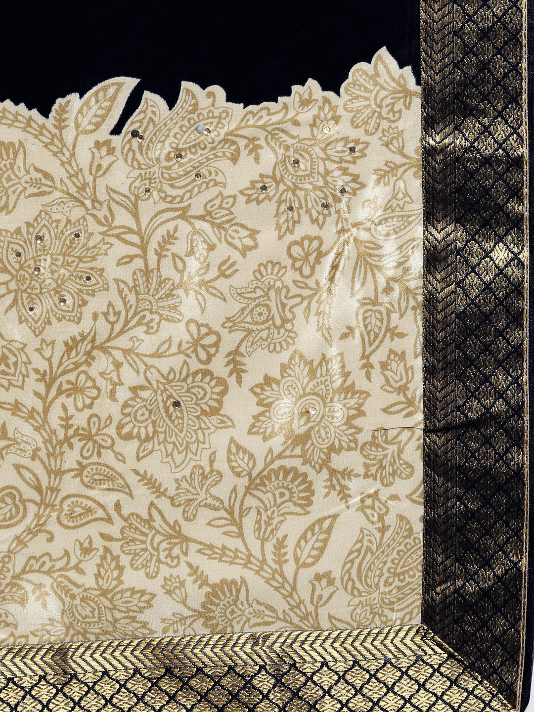 Satin Silk Saree with Floral Print and Zari Woven Border