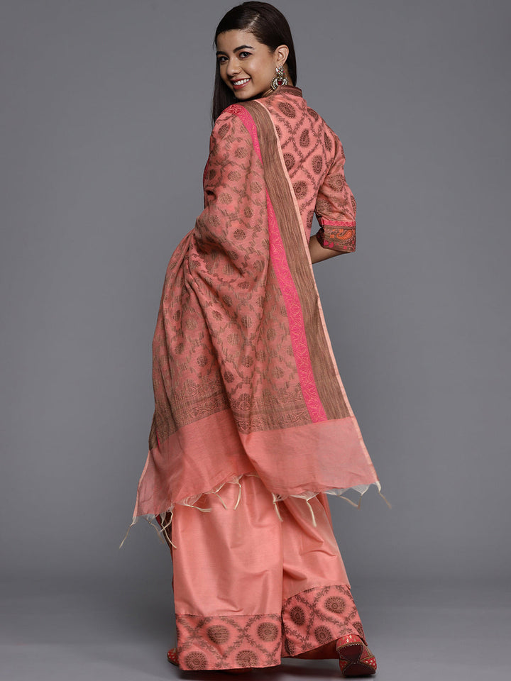 Banarasi Weaves Unstitched Dress Material Set With Handloom Dupatta