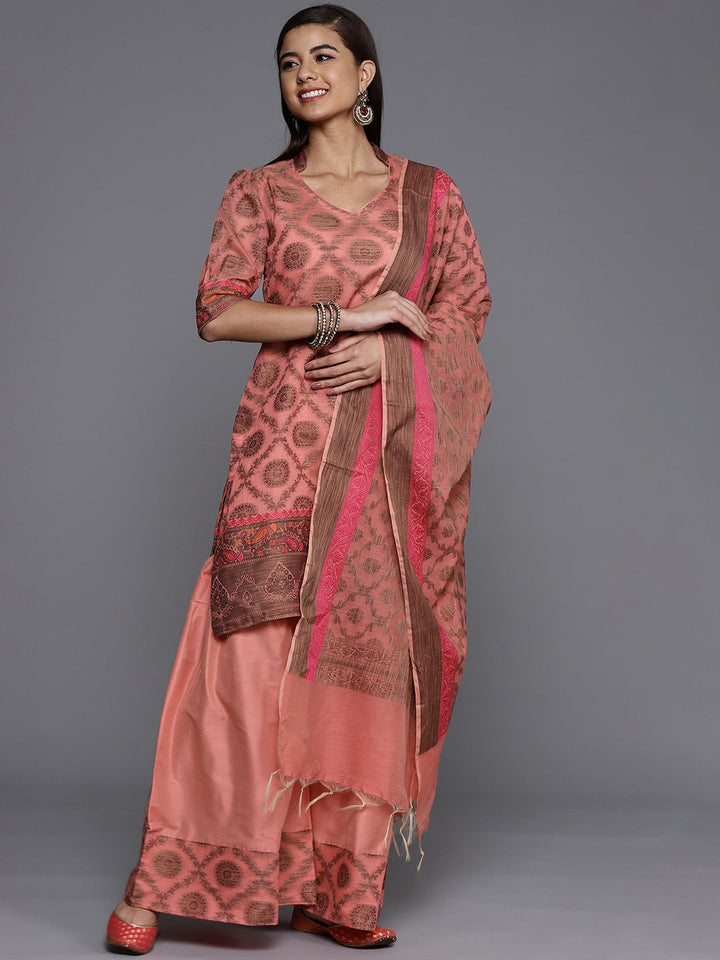 Banarasi Weaves Unstitched Dress Material Set With Handloom Dupatta