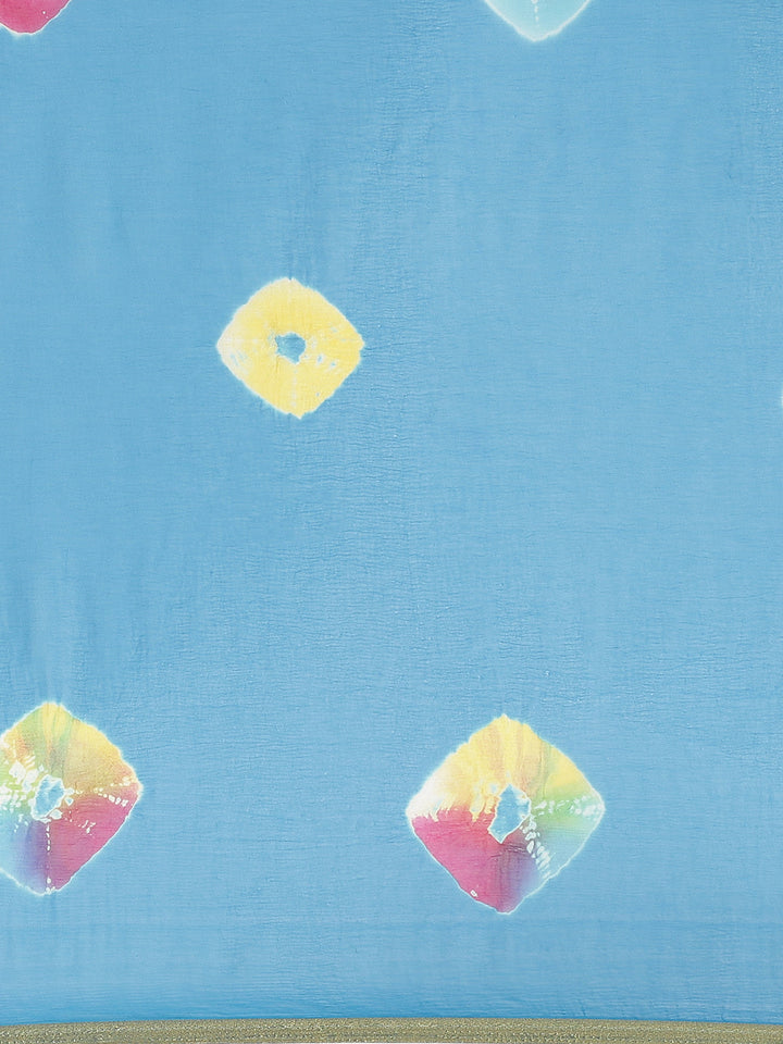 Chiffon Bandhani Saree with Gharhcola pattern and Zari Gold Border