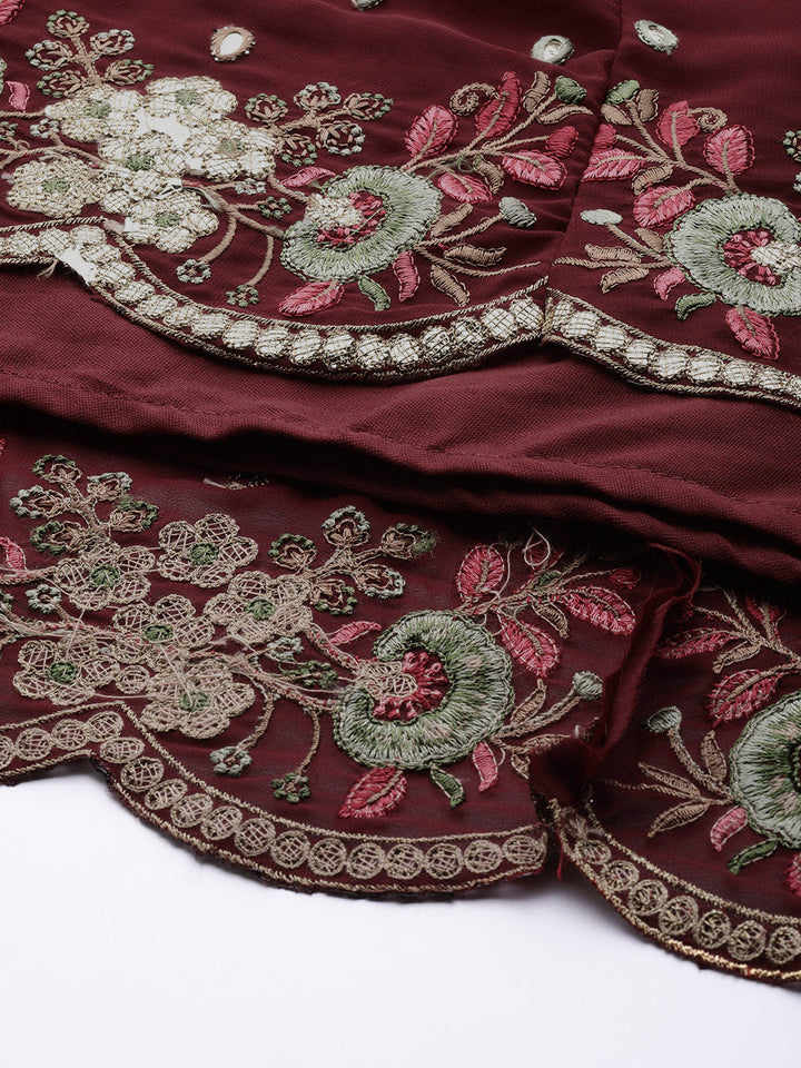 Georgette Embroidered Peplum Kurta Sharara Dupatta Set