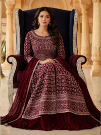 Resham Embroidered Kalidar Indo-Western Kurta Set with Accordian Pleat Skirt & Dupatta