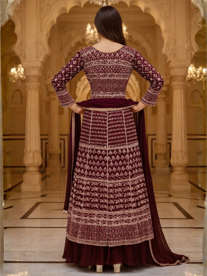 Resham Embroidered Kalidar Indo-Western Kurta Set with Accordian Pleat Skirt & Dupatta