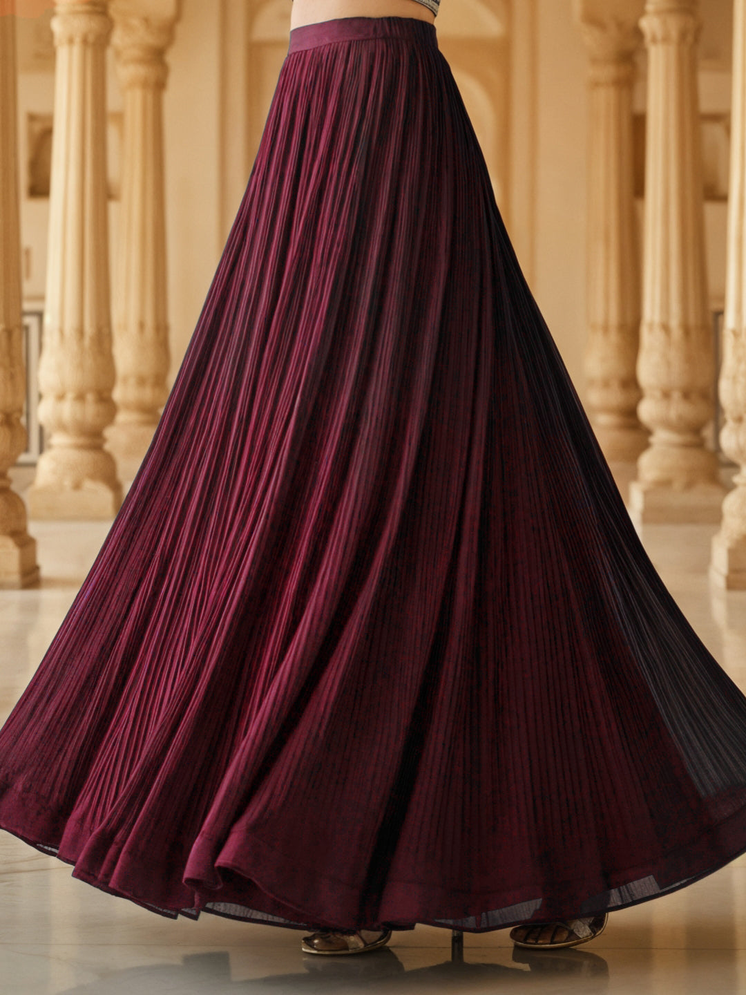 Resham Embroidered Kalidar Indo-Western Kurta Set with Accordian Pleat Skirt & Dupatta