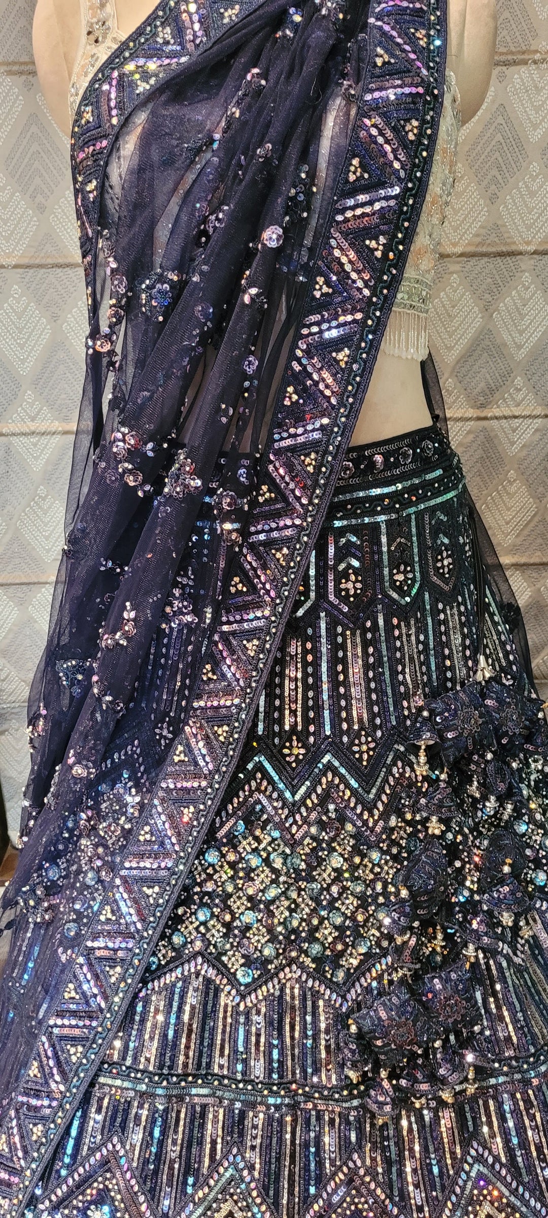 Midnight Sparkle Geometric Lehenga