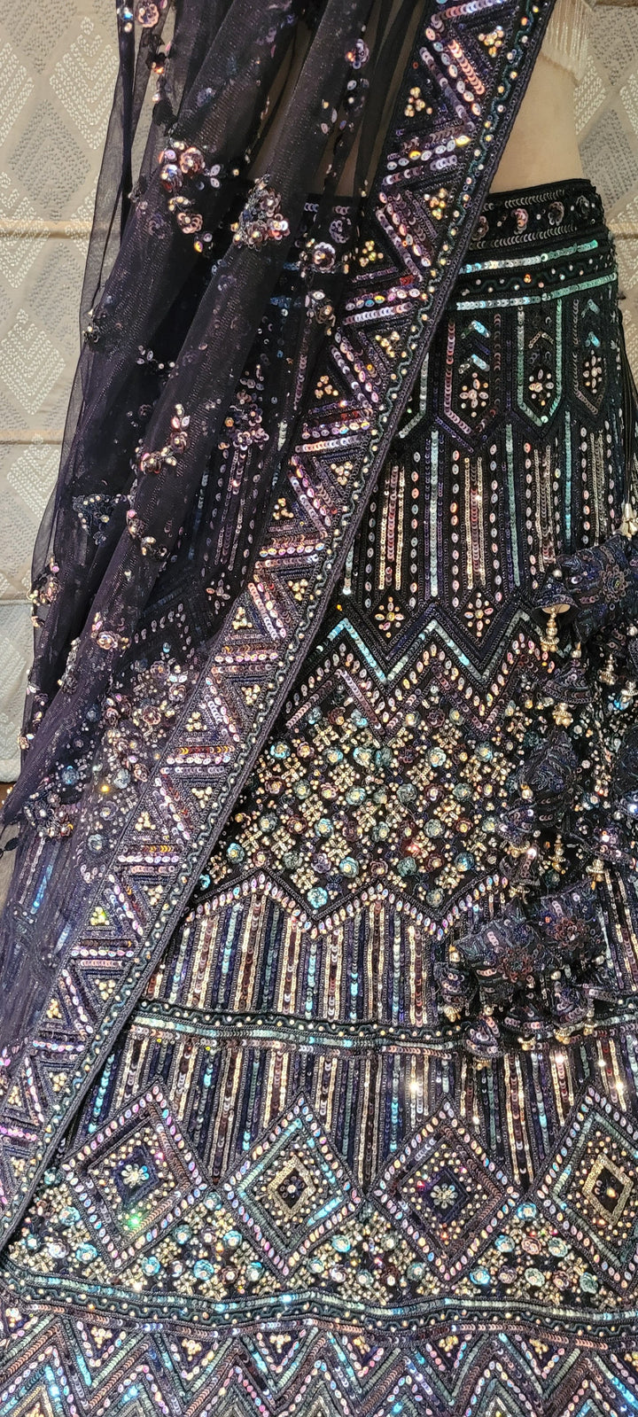 Midnight Sparkle Geometric Lehenga