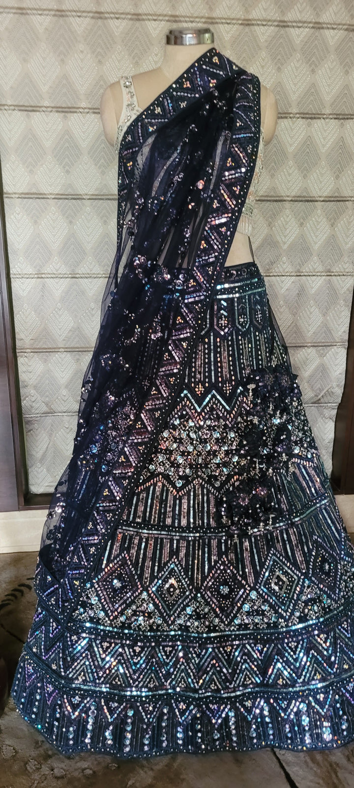 Midnight Sparkle Geometric Lehenga