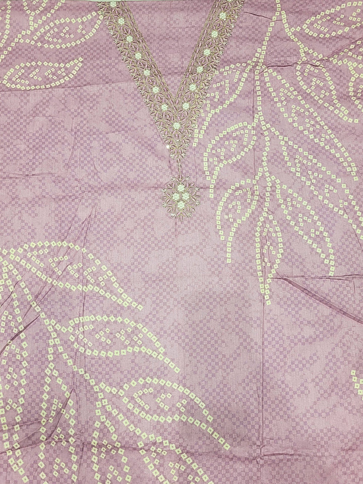 Bandhani Checkered Print Cotton Suit Dupatta with Zari Resham Embroidered Neckline