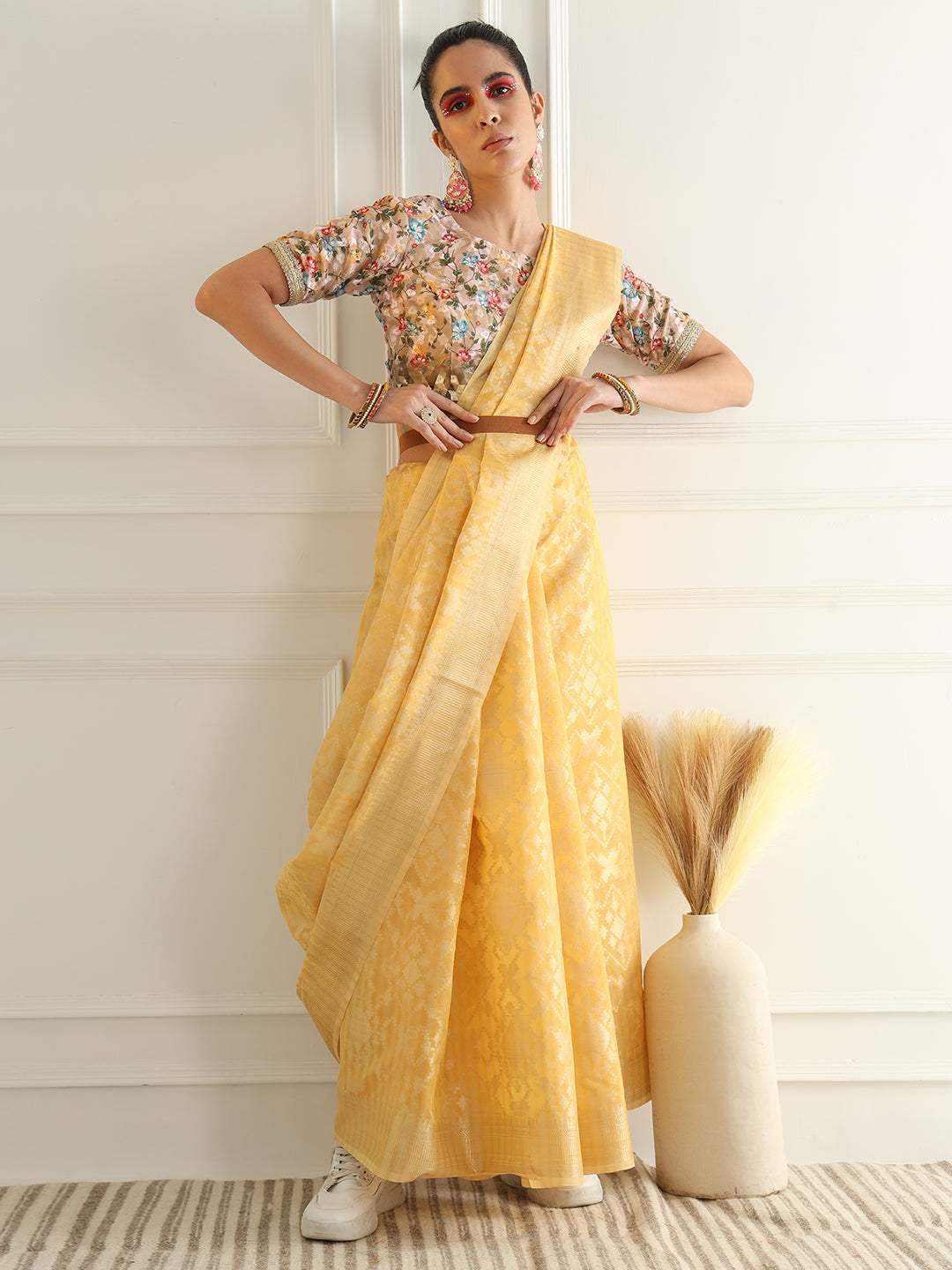 Pastel Ombre Chanderi Silk saree with Subtle Zari Geometric patterns