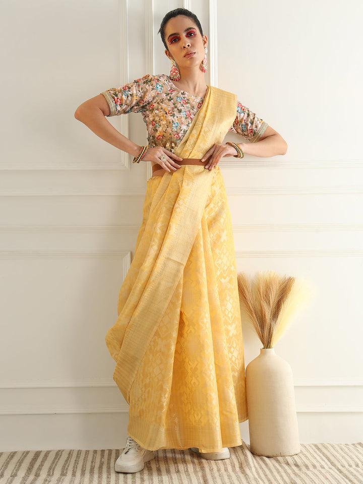Pastel Ombre Chanderi Silk saree with Subtle Zari Geometric patterns