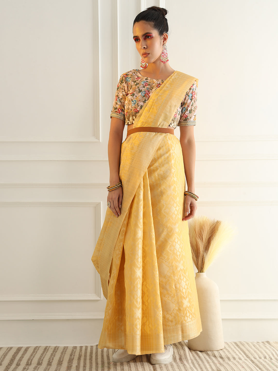 Pastel Ombre Chanderi Silk saree with Subtle Zari Geometric patterns