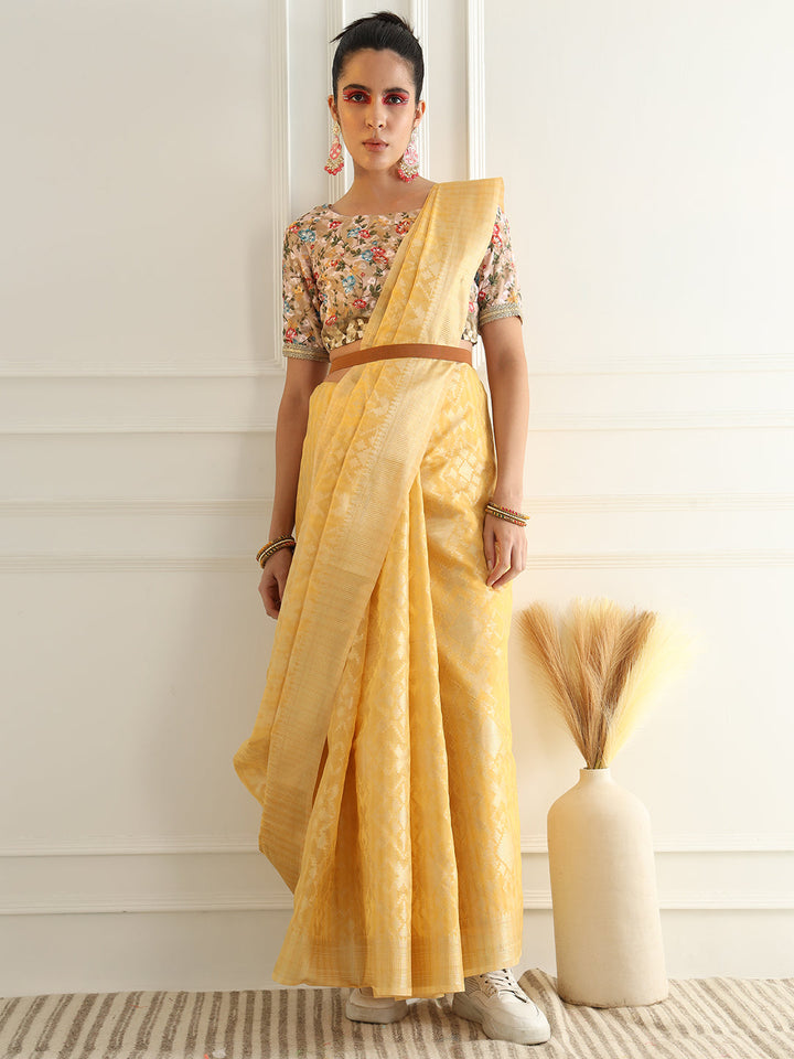 Pastel Ombre Chanderi Silk saree with Subtle Zari Geometric patterns