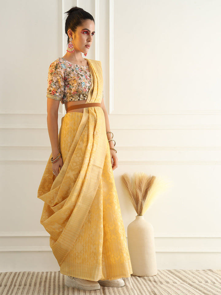 Pastel Ombre Chanderi Silk saree with Subtle Zari Geometric patterns