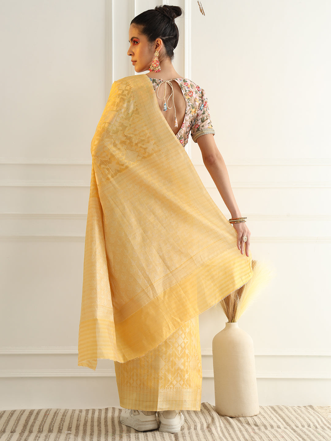 Pastel Ombre Chanderi Silk saree with Subtle Zari Geometric patterns