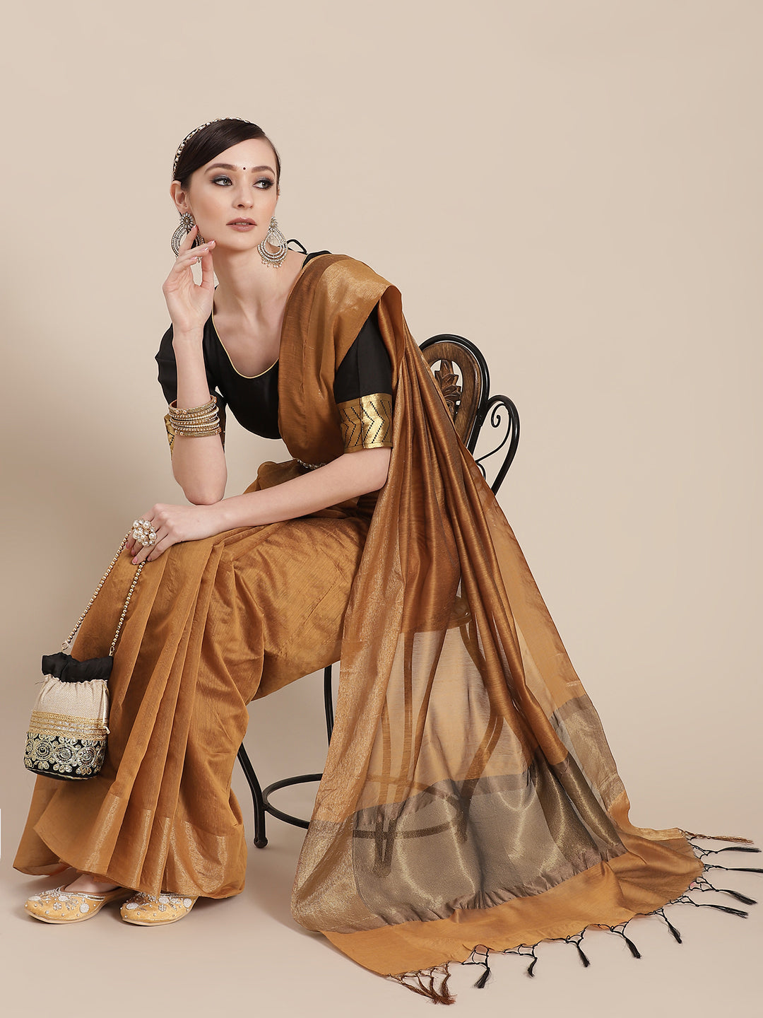 Mustard Chanderi Silk Banarasi Saree With Unstitch Contrast Jacket