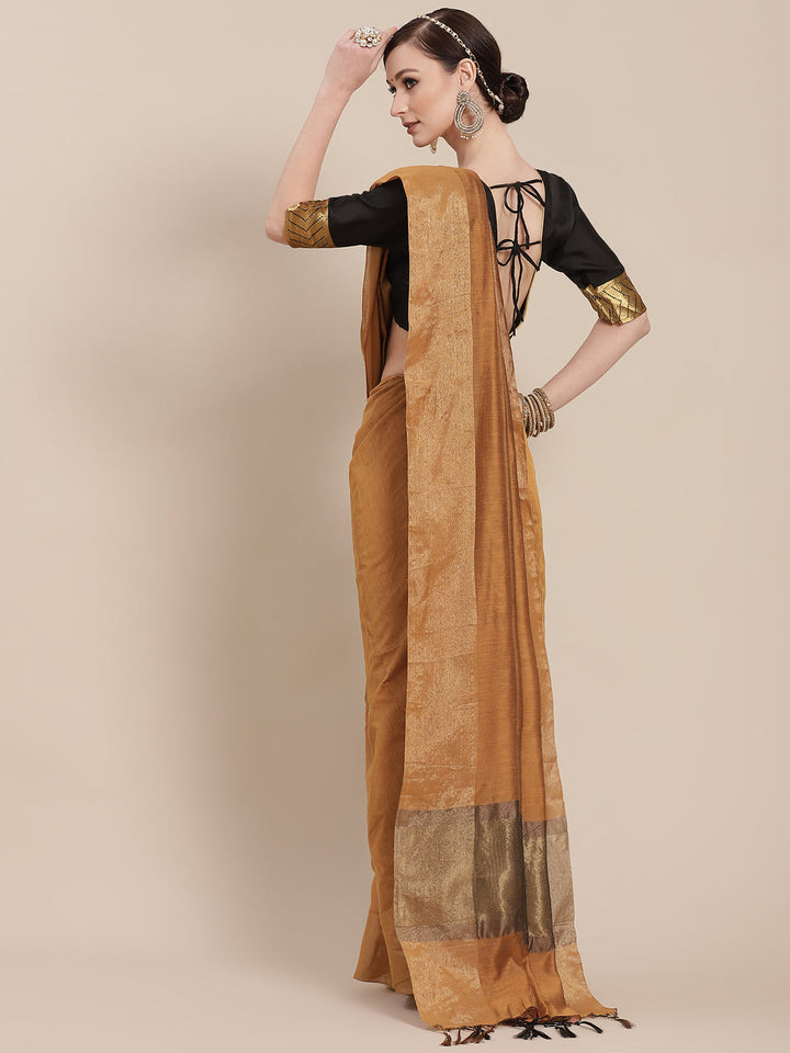 Mustard Chanderi Silk Banarasi Saree With Unstitch Contrast Jacket