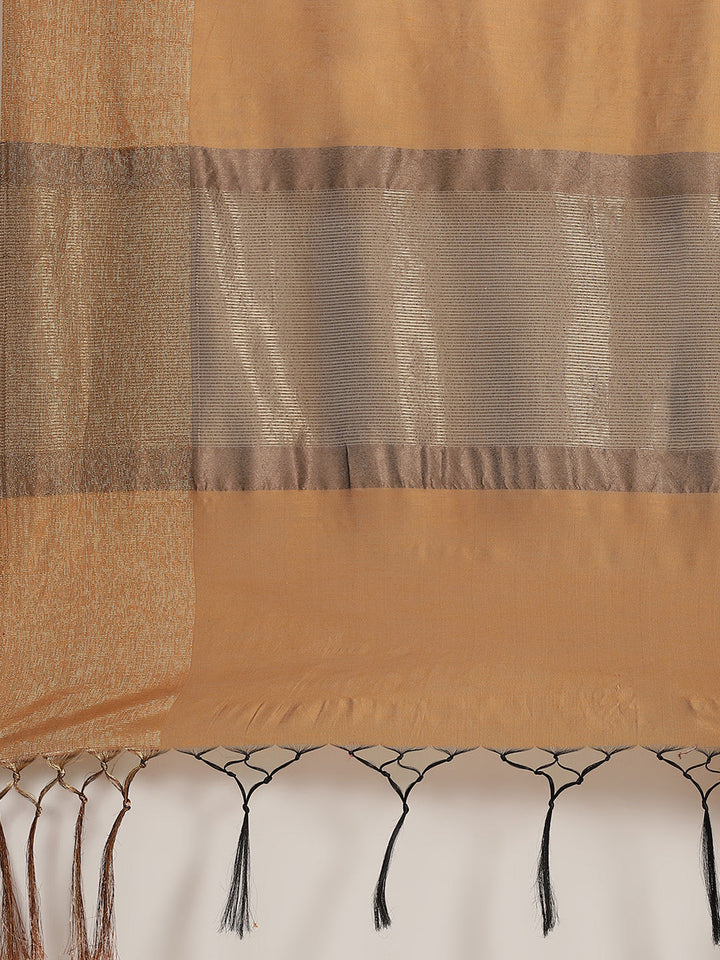 Mustard Chanderi Silk Banarasi Saree With Unstitch Contrast Jacket
