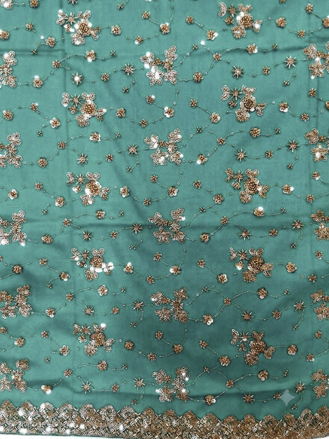 Teal blue Sequin Embroidered Georgette Saree with Stitched Blouse
