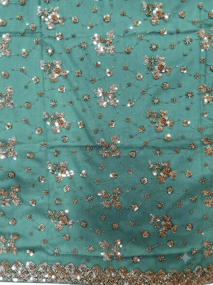 Teal blue Sequin Embroidered Georgette Saree with Stitched Blouse