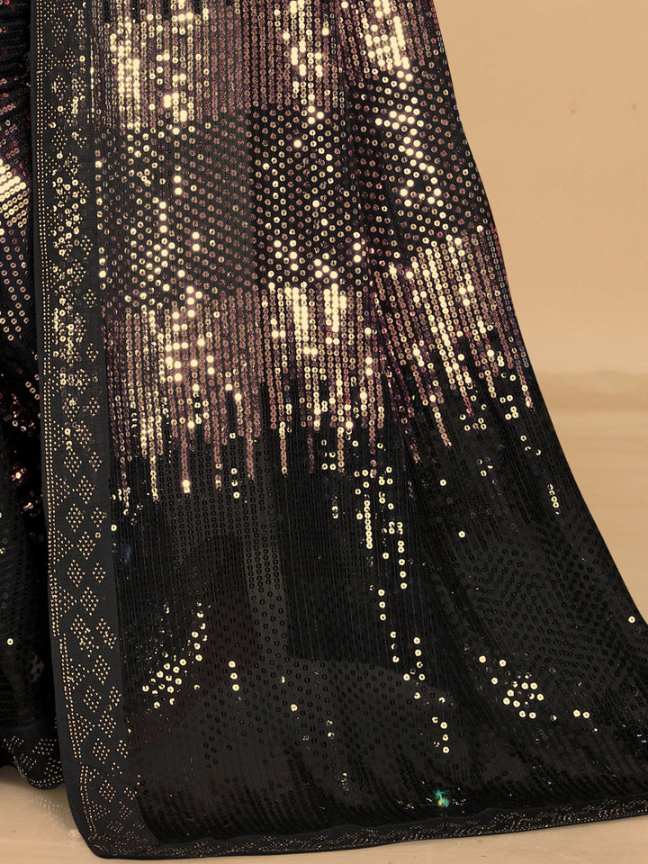 Black & Gold Allover Sequin Embroidered Saree with Abstract patterns