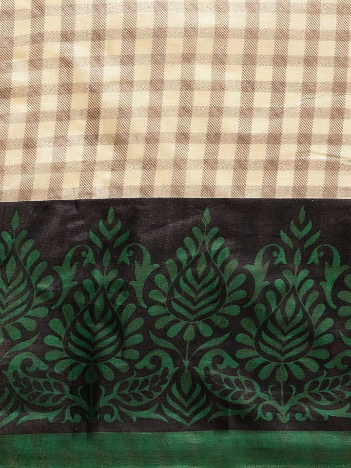 Printed Checked Bhagalpuri Saree with Contrast Floral Motifs