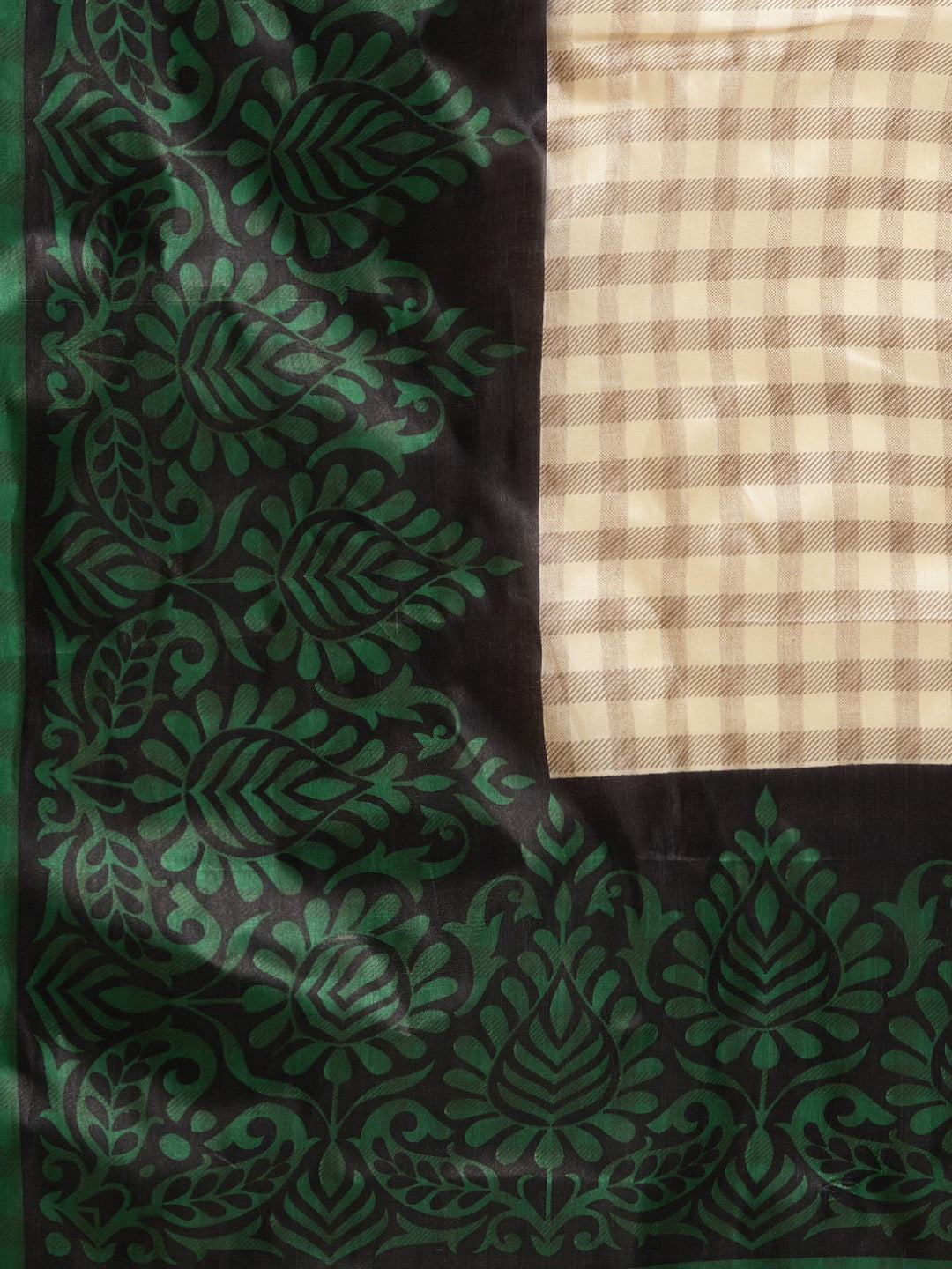 Printed Checked Bhagalpuri Saree with Contrast Floral Motifs