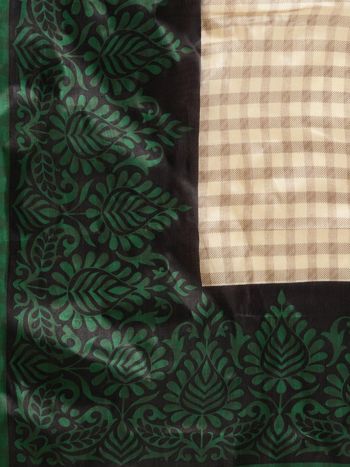 Printed Checked Bhagalpuri Saree with Contrast Floral Motifs