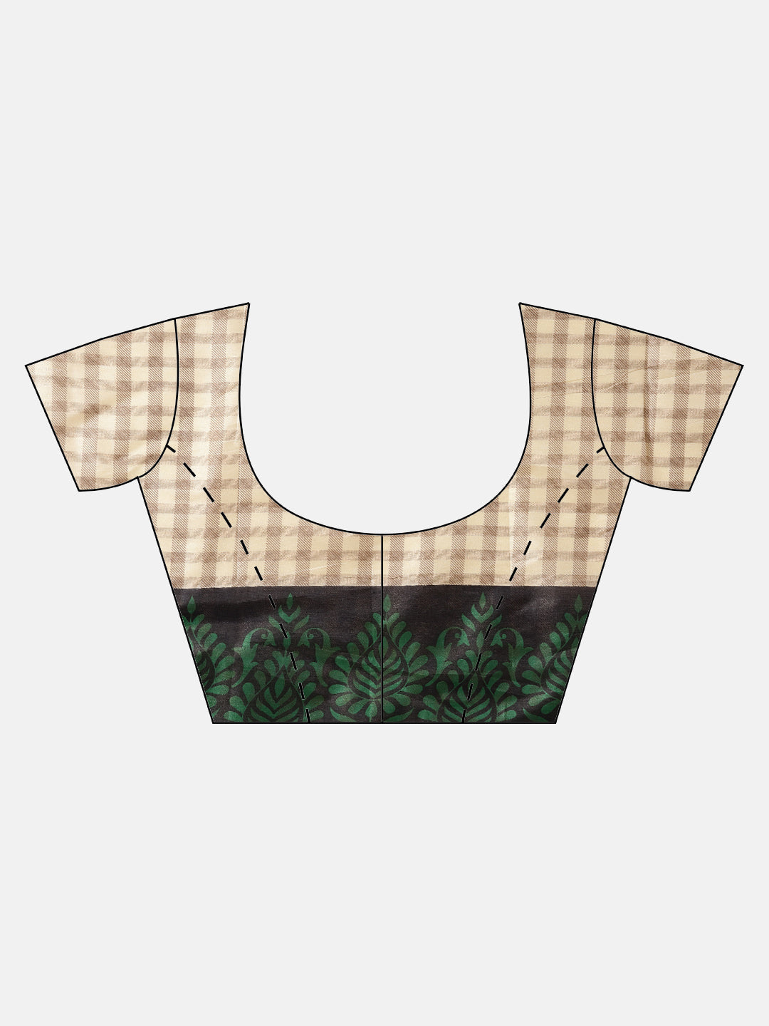 Printed Checked Bhagalpuri Saree with Contrast Floral Motifs