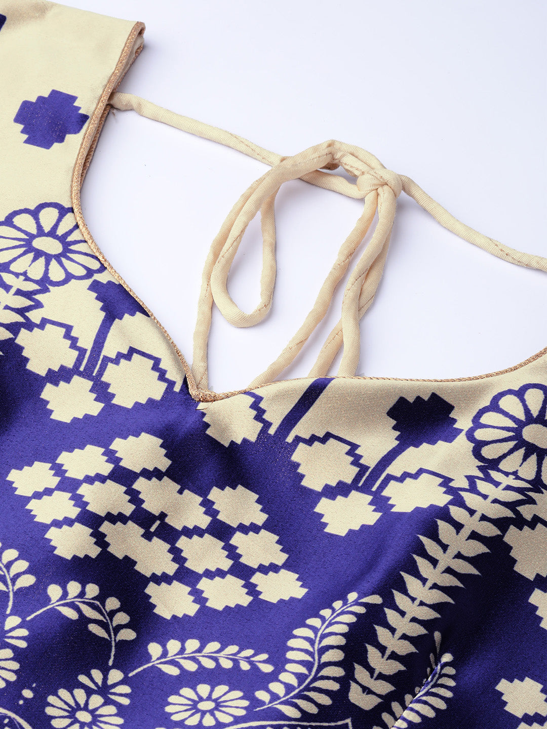 Digital Print Semi-stitched Lehenga with Ikat Inspired Motifs