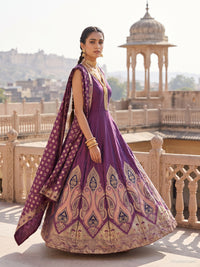 Banarasi Weave Paisley Border Anarkali with Dupatta in Purple