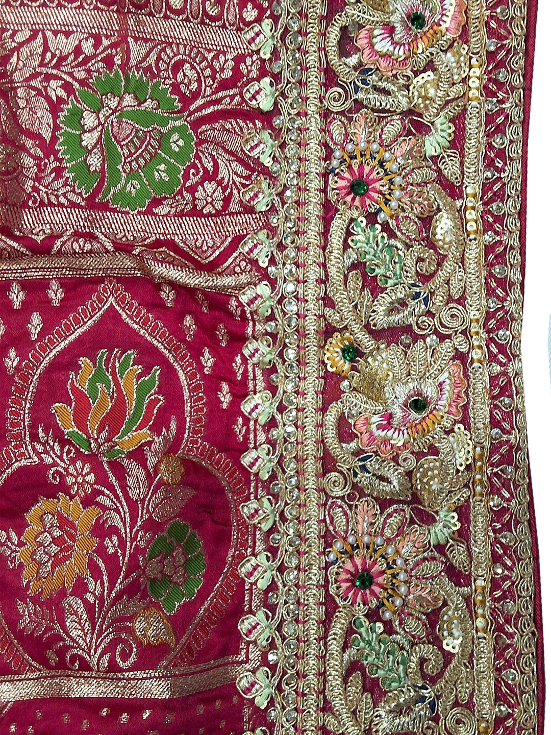 Rani Pink Zari Woven Geometric Saree with Motif Pallu