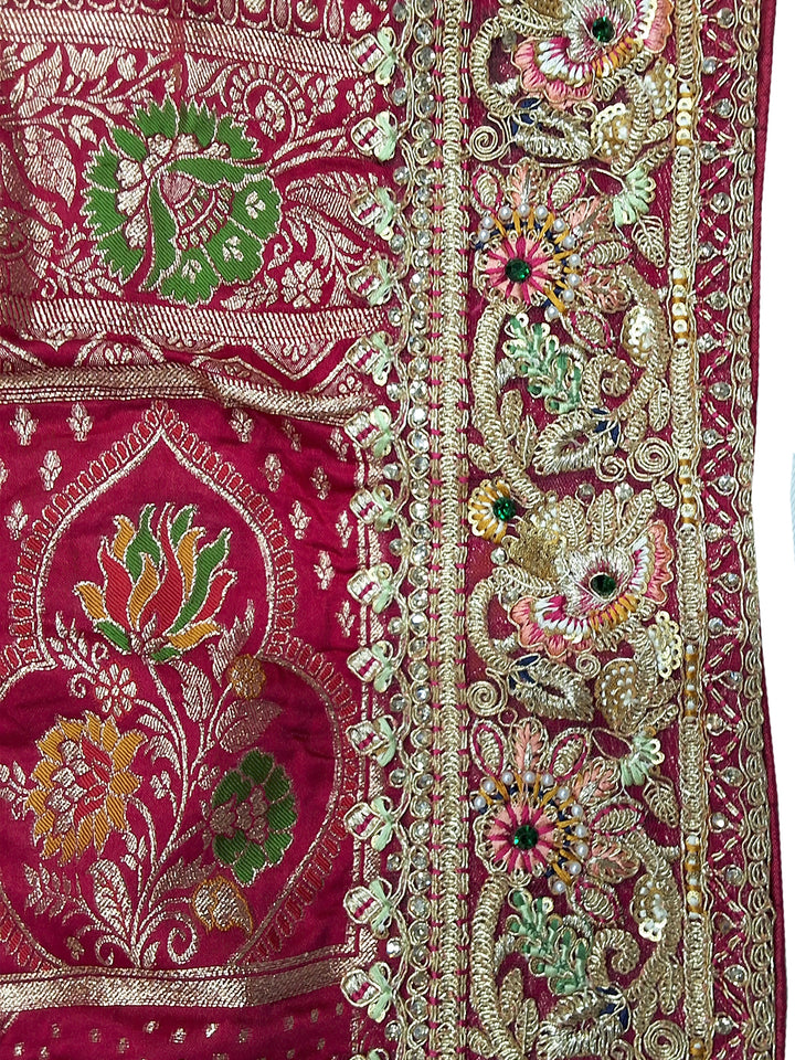 Rani Pink Zari Woven Geometric Saree with Motif Pallu