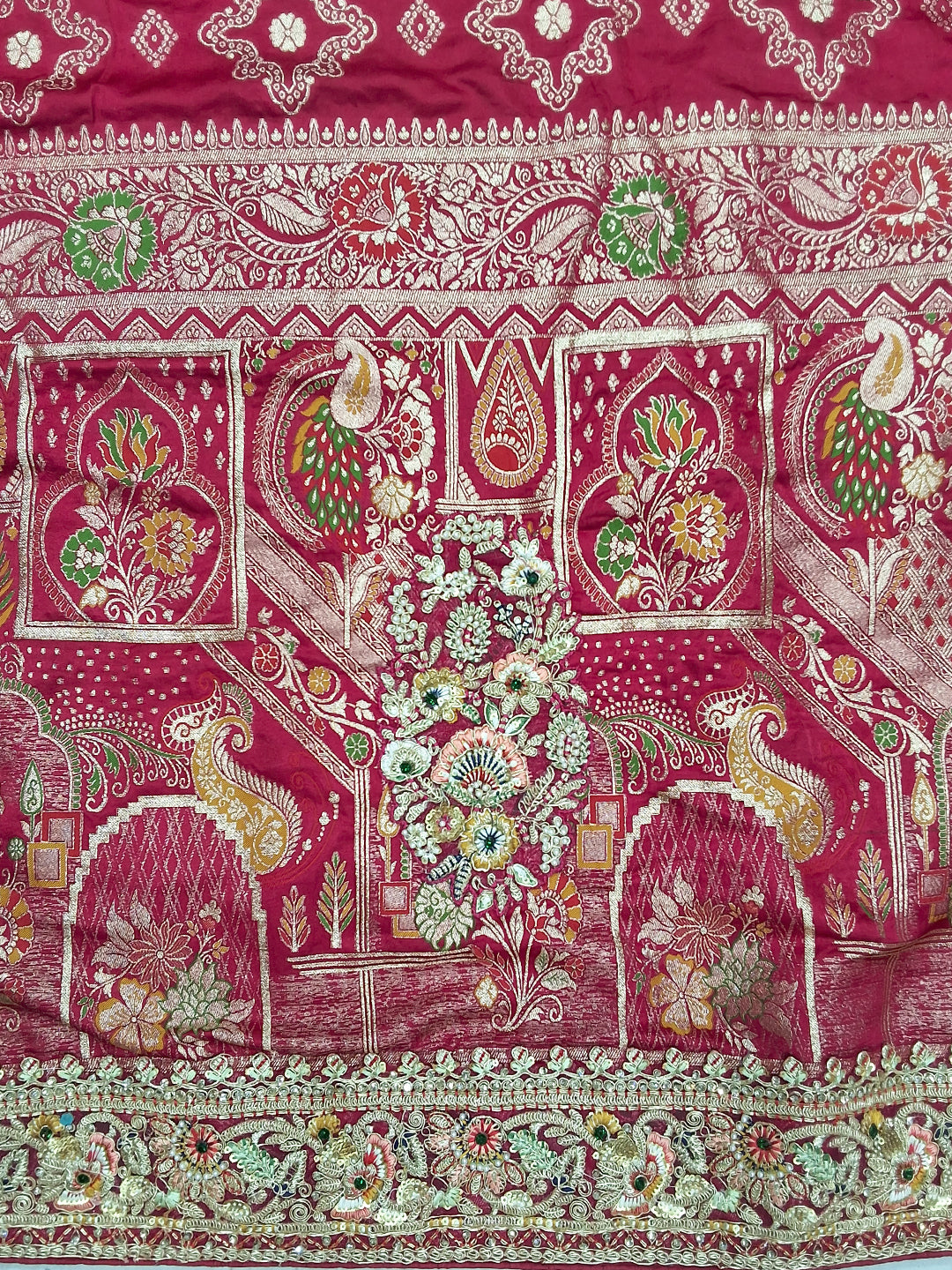 Rani Pink Zari Woven Geometric Saree with Motif Pallu