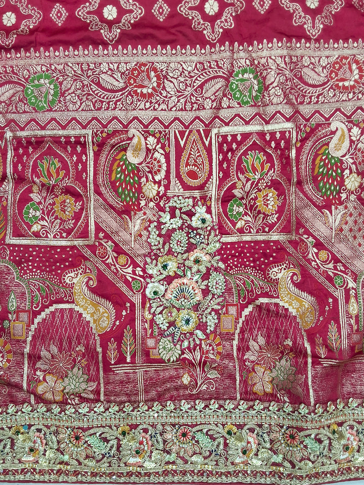Rani Pink Zari Woven Geometric Saree with Motif Pallu