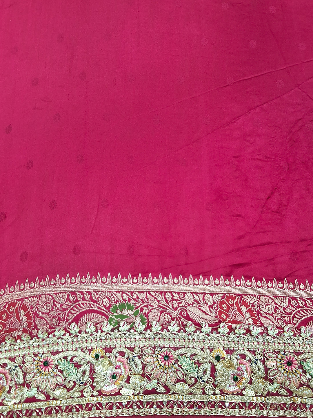Rani Pink Zari Woven Geometric Saree with Motif Pallu