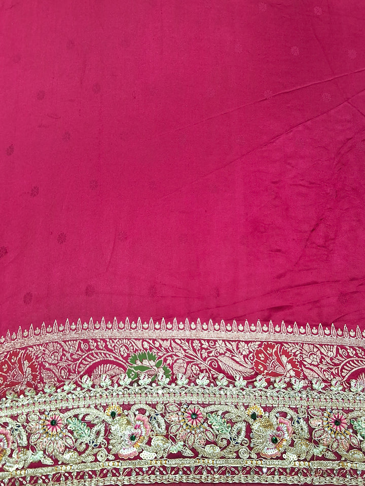 Rani Pink Zari Woven Geometric Saree with Motif Pallu