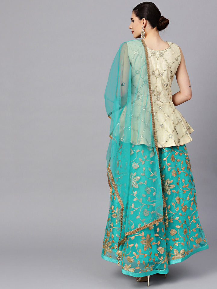 Peplum Crop Top Lehenga with Gota Patti, Mirror Work