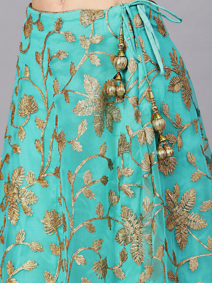 Peplum Crop Top Lehenga with Gota Patti, Mirror Work